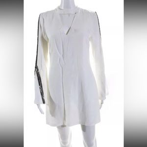 Ramy Brook Womens Beaded Trim Keyhole Long Sleeve Sheath Dress White Size 6